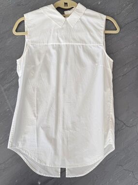 Victoria Beckham White Cotton Sleeveless Shirt with Back Gold Zip  Size US 4